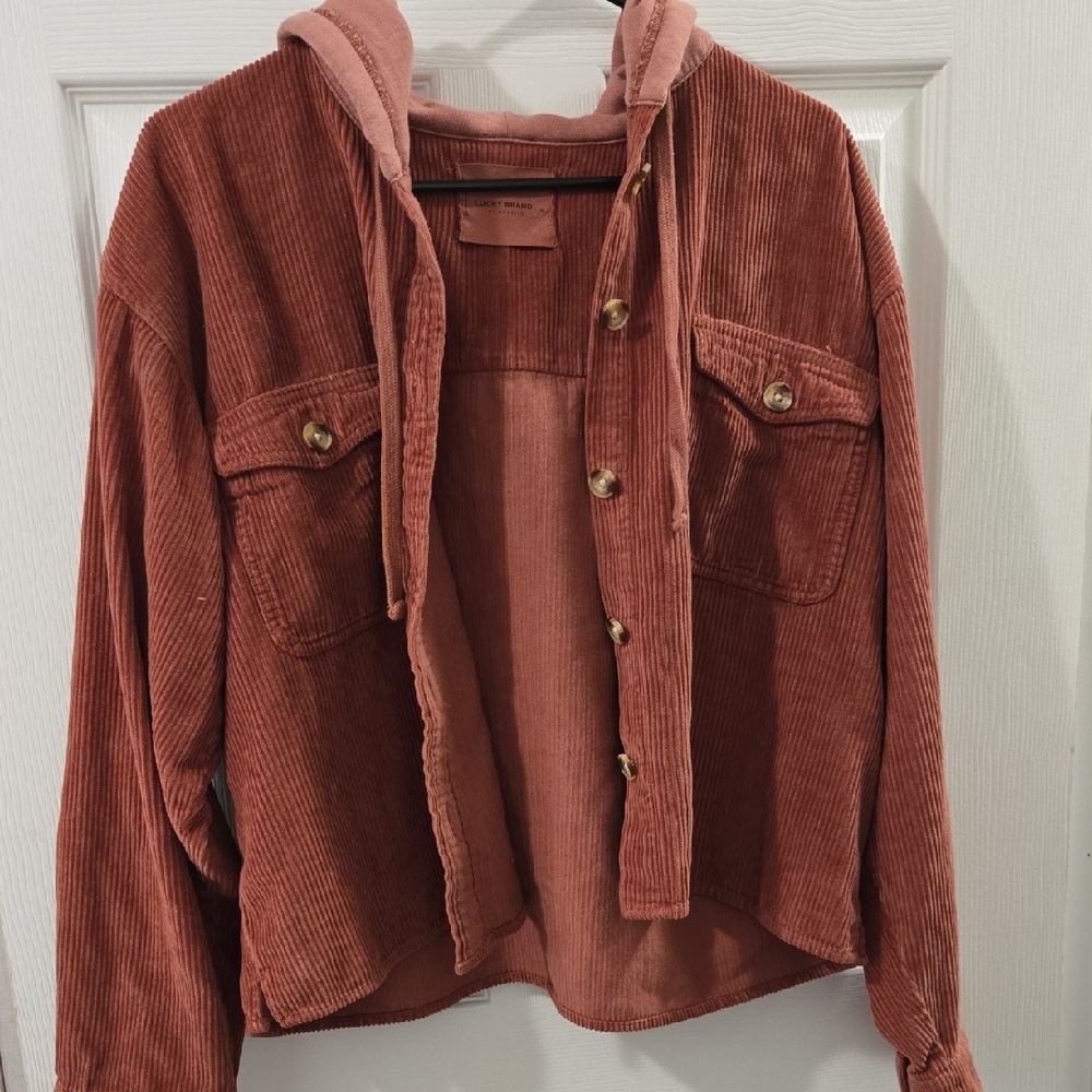Lucky Brand Rust Corduroy Utility Jacket with Hoodie